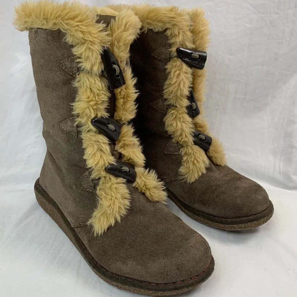 Summit Brown Leather Faux Fur Mid-Calf Moccasin Boots Earth Spirit Size 6.5